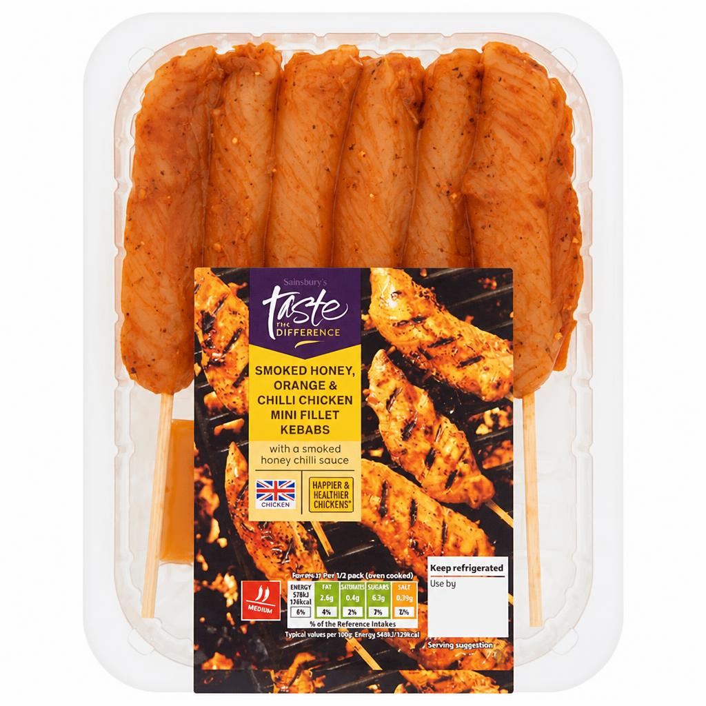 Sainsbury's Smoked Honey, Orange & Chilli Chicken Mini Fillet Kebabs, Taste the Difference 290g