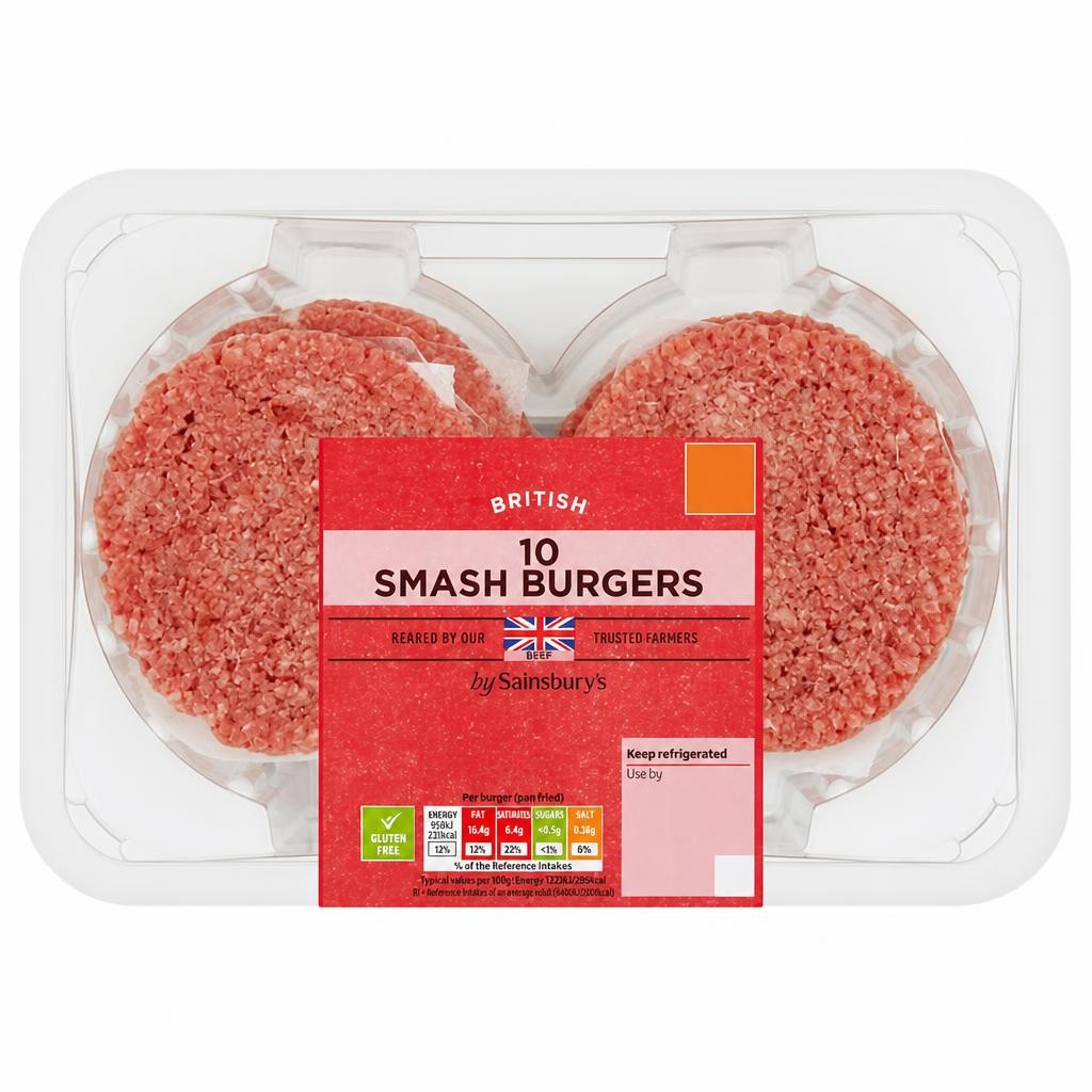 Sainsbury's 10 x British Smash Burgers 750g