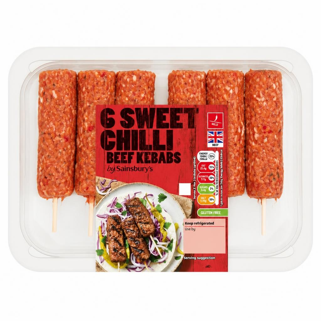 Sainsbury's Sweet Chilli Beef Kebabs x6 360g