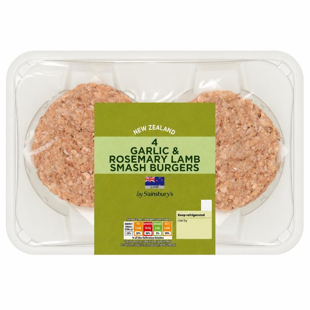 Sainsbury's 4 x Garlic & Rosemary Lamb Smash Burgers 340g