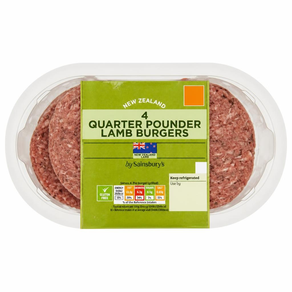 Sainsbury's 4 x Quarter Pounder Lamb Burgers 454g