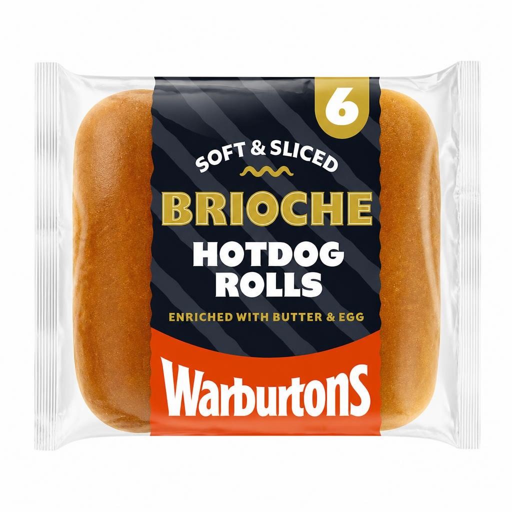 Warburtons 6 Soft and Sliced Brioche Hotdog Rolls with Butter and Egg