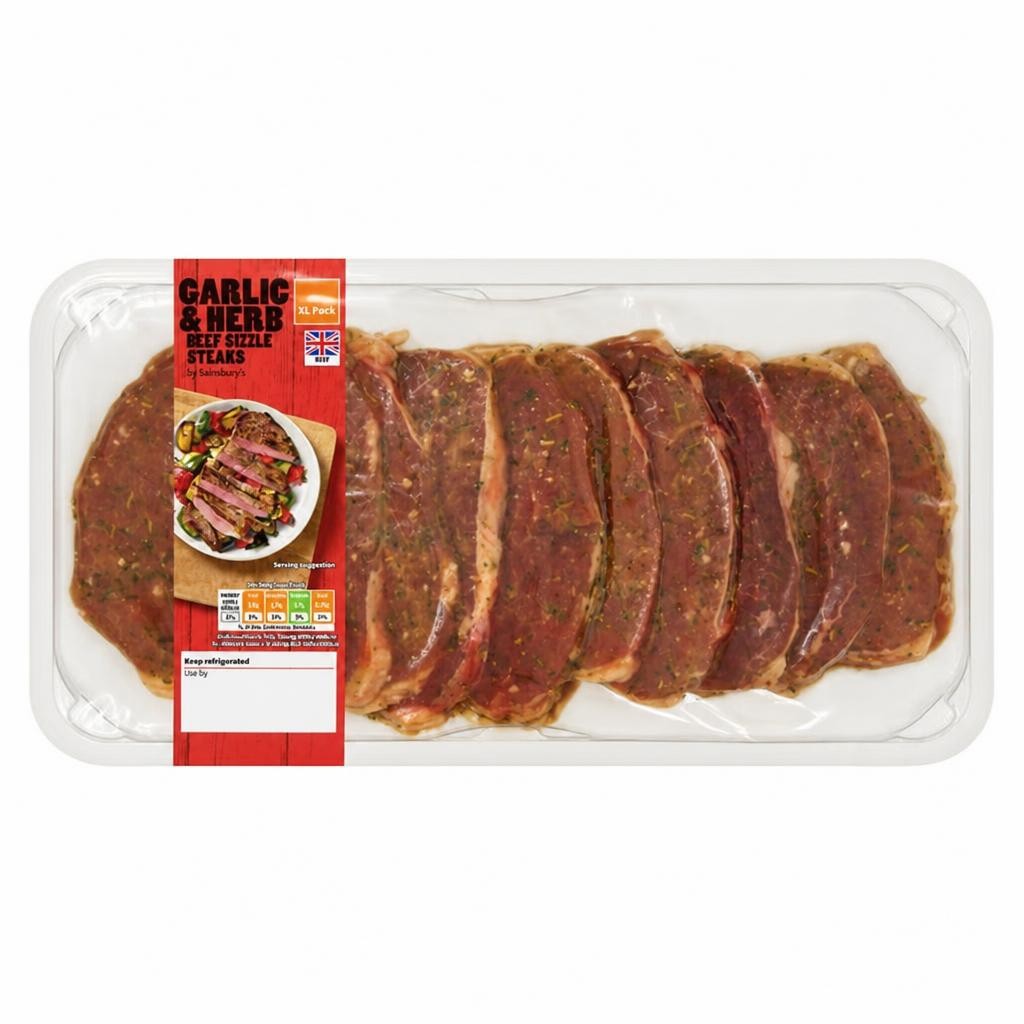 Sainsbury's 680g Garlic & Herb Beef Sizzle Steaks