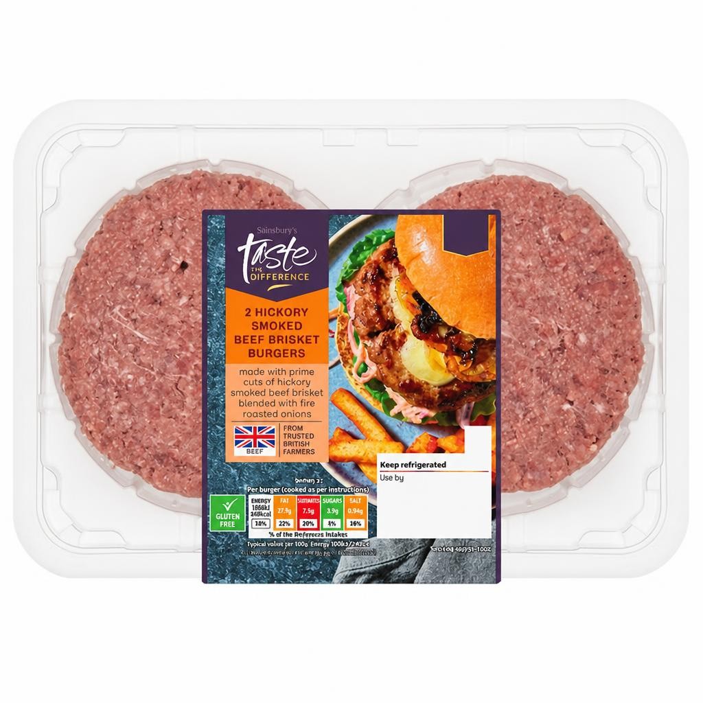 Sainsbury's 2 x Hickory Smoked Beef Brisket Burgers, Taste the Difference 340g