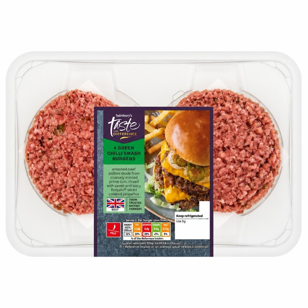Sainsbury's Taste the Difference 4 Green Chilli Smash Burgers 340g