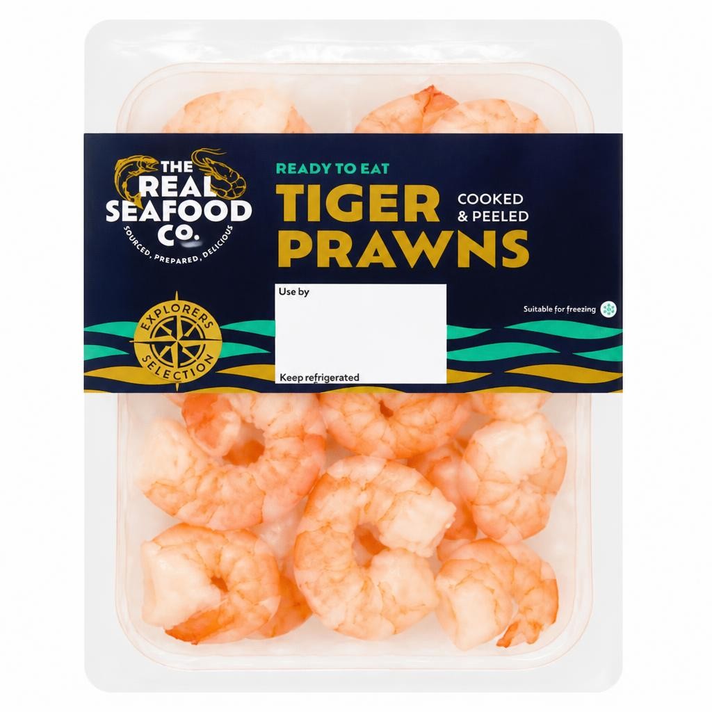 The Real Seafood Co. 150g Cooked & Peeled Tiger Prawns