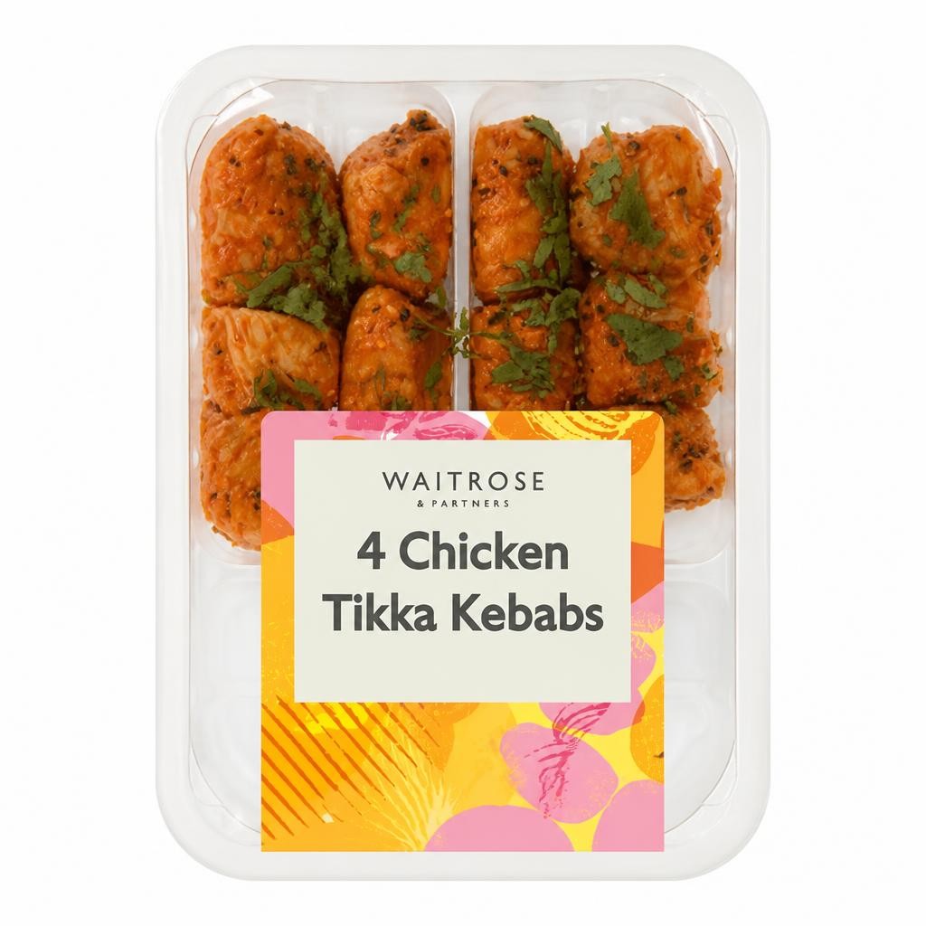 Waitrose BBQ 4 Chicken Tikka Kebabs