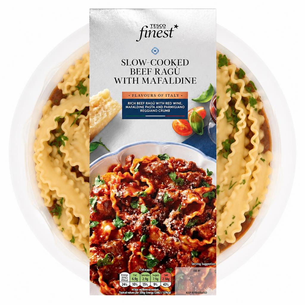 Tesco Finest Slow Cooked Beef Ragu with Mafaldine 750g