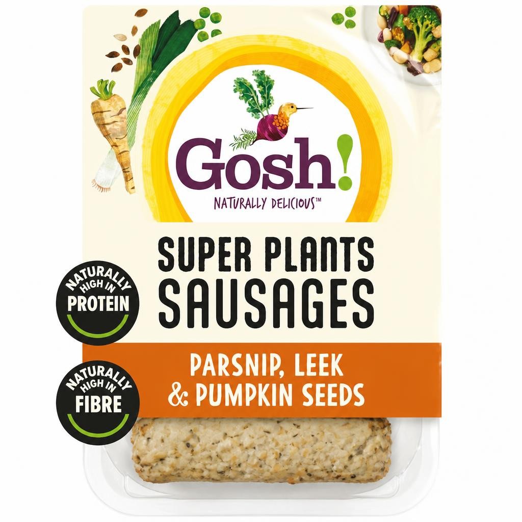 Gosh! Super Plants Parsnip, Leek & Pea with Linseed Sausages 210g