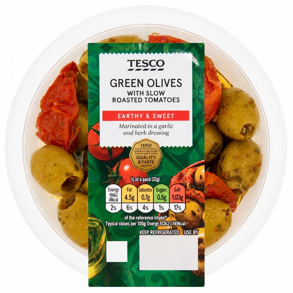 Tesco Green Olives with Slow Roasted Tomatoes 160g