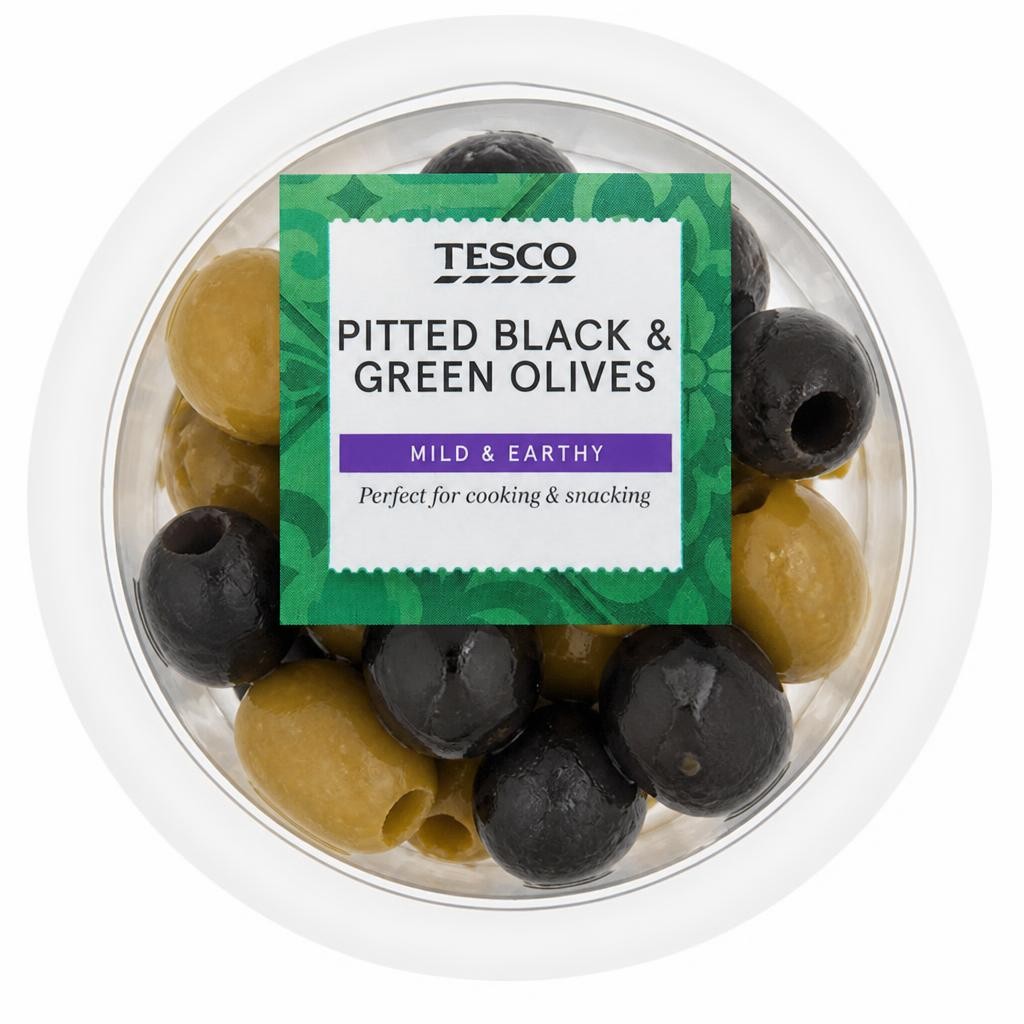 Tesco Pitted Black & Green Olives 120g