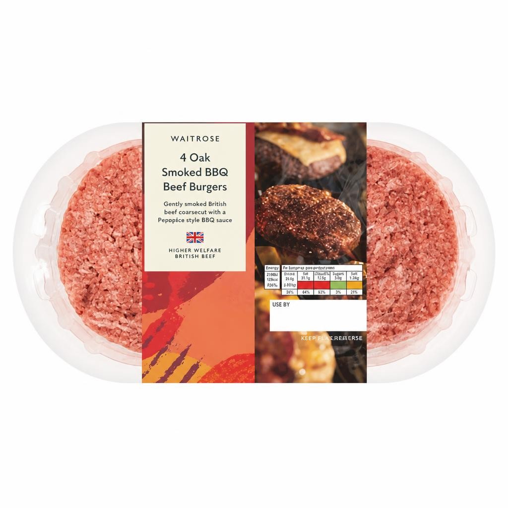 Waitrose BBQ 4 Oak Smoked Beef Burgers