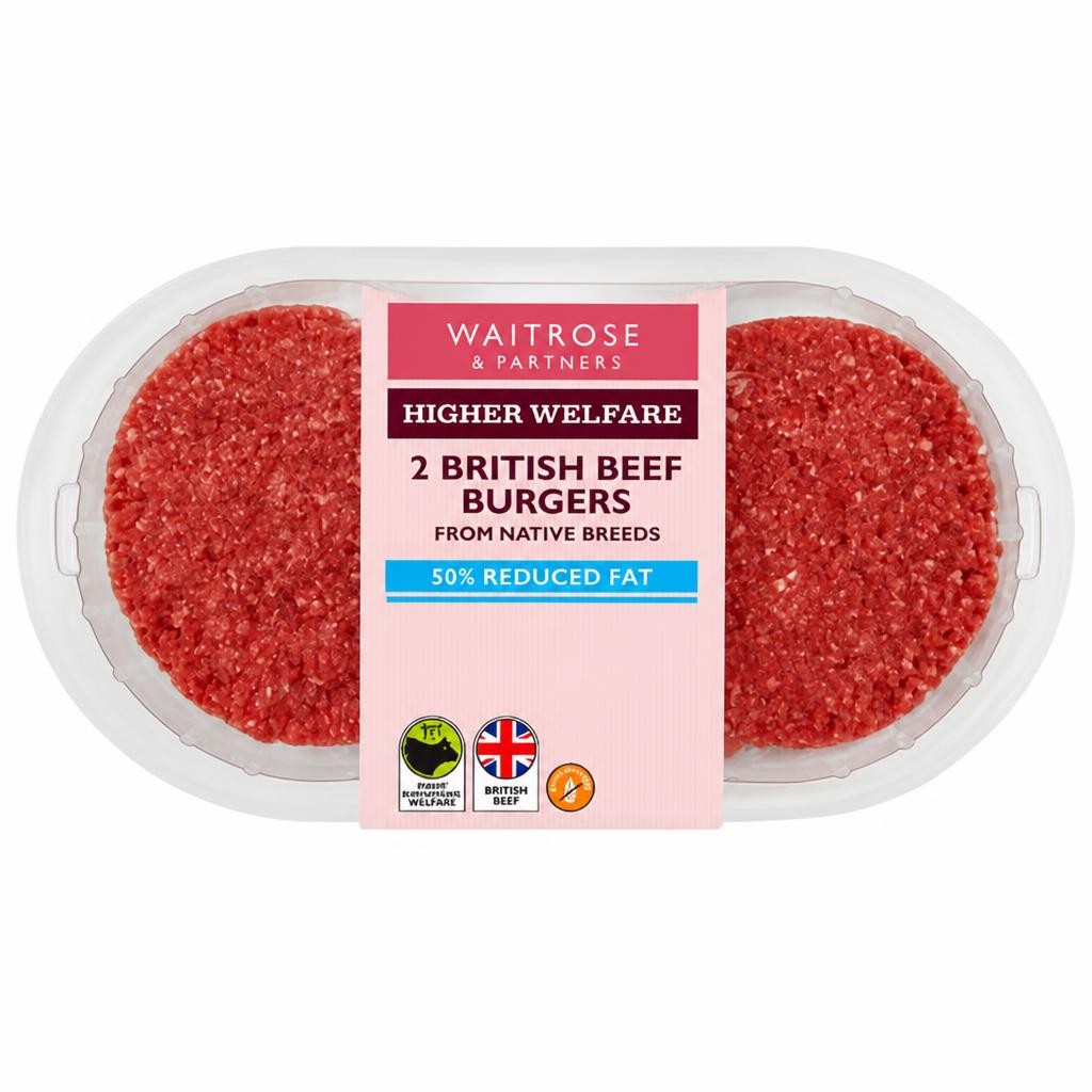 Waitrose 2 British Native Breed Reduced Fat Beef Burgers