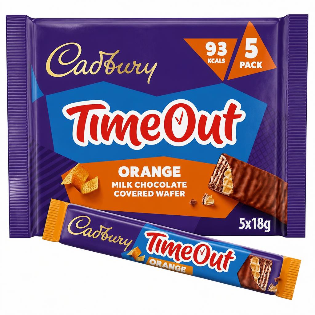 Cadbury Time out Orange Milk Chocolate Covered Wafer 5x 18g