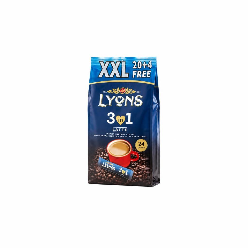 Lyons 3in1 Latte Classic Instant Coffee Sachets 24 Pack | Blue | 1 - Blue | Latte Classic | 1