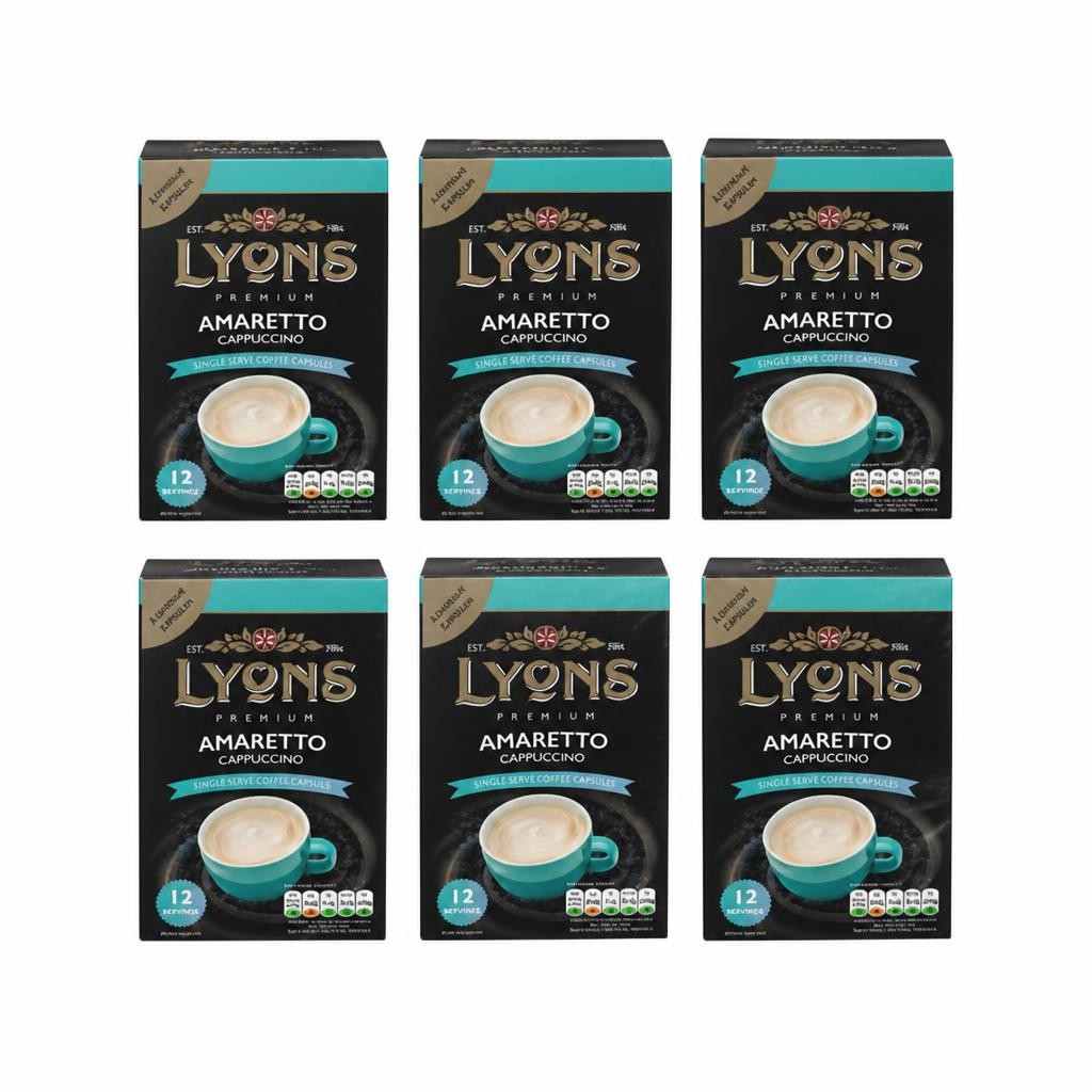 Lyons Premium Instant Amaretto Cappuccino 12 Sachets 15g BBE 11/04/26 | Blue | 6 - Blue | Amaretto Cappuccino | 6