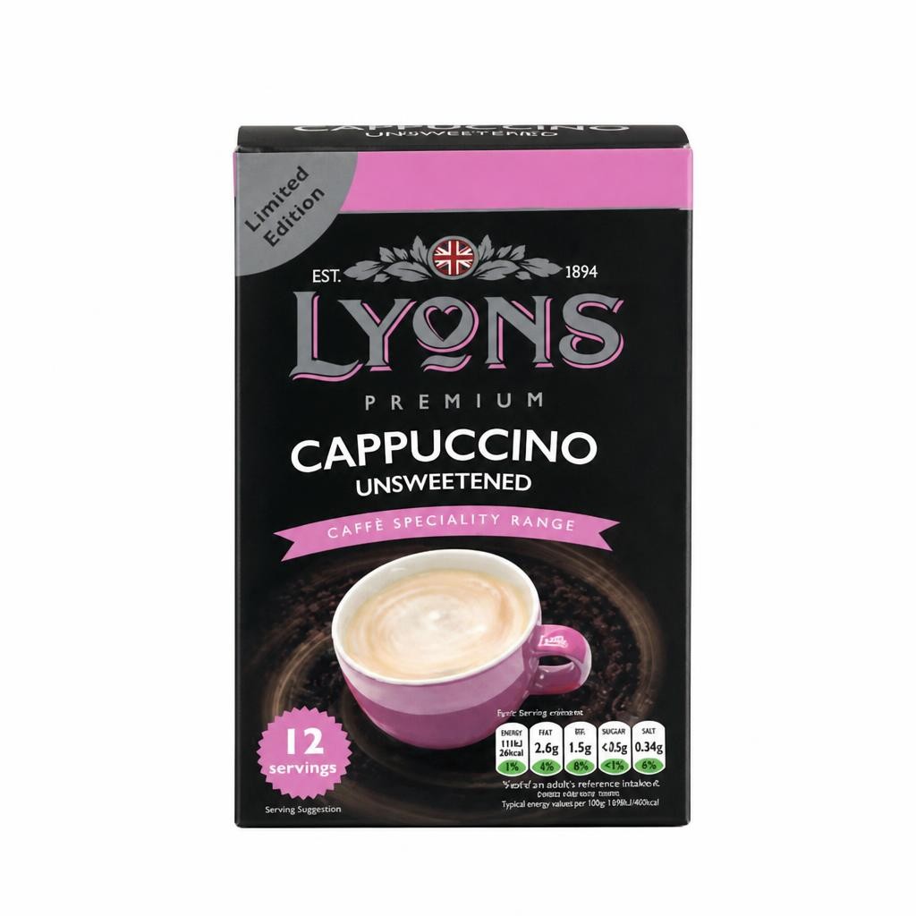 Lyons Premium Cappuccino Unsweetened Instant Coffee 12 Sachets | Pink | 1 - Pink | Premium Cappuccino Unswee | 1