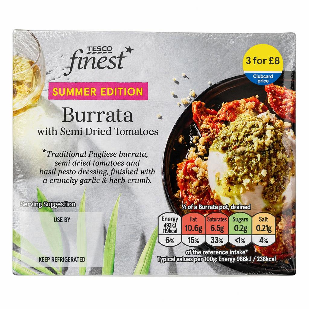 Tesco Finest Burrata with Semi Dried Tomatoes Summer Edition 300g