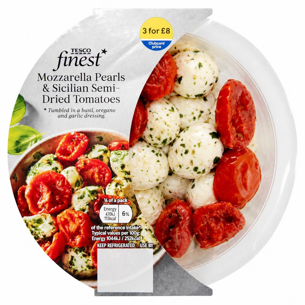 Tesco Finest Mozzarella Pearls & Sicilian Semi-dried Tomatoes  180g