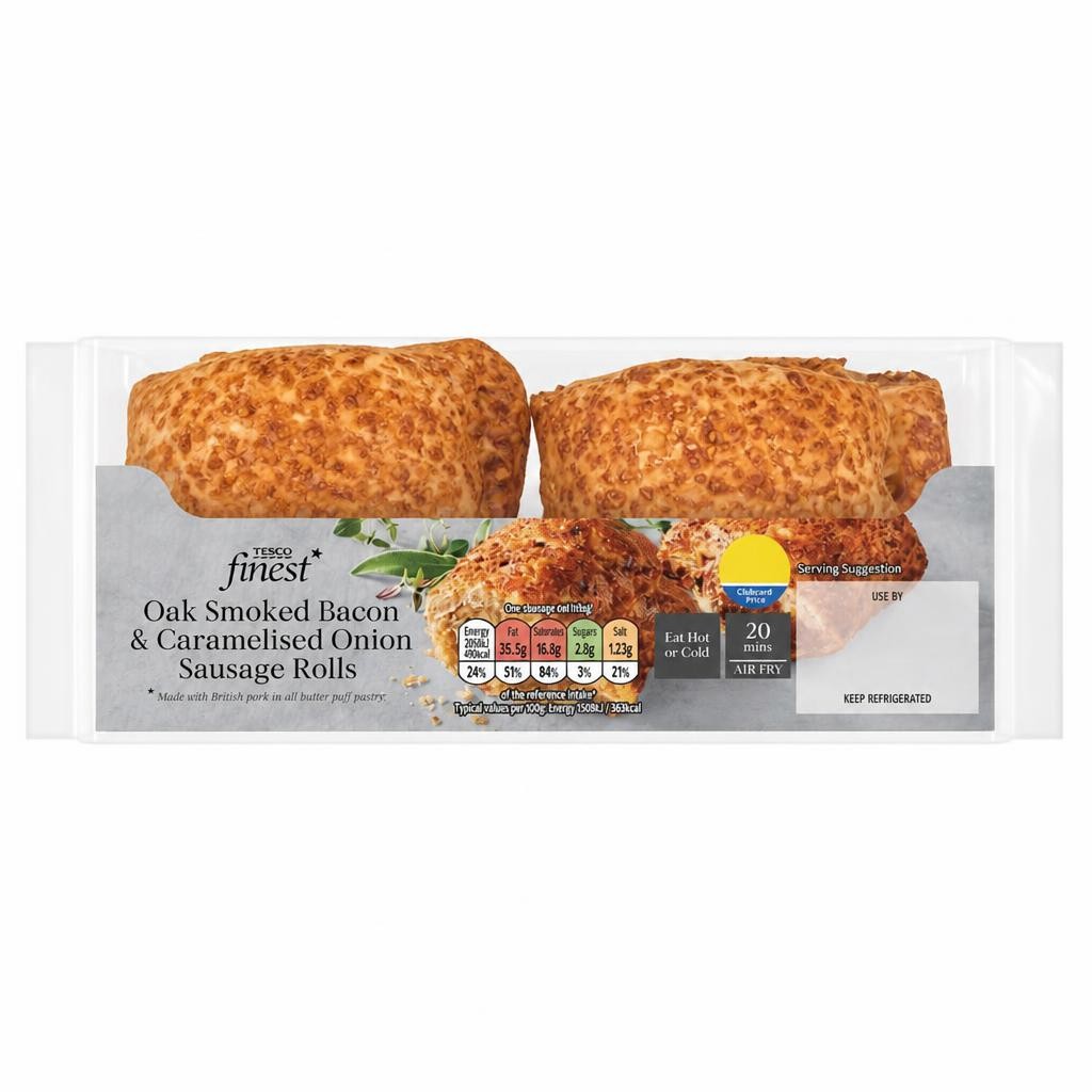 Tesco Finest Oak Smoked Bacon & Caramelised Onion Sausage Rolls 270g