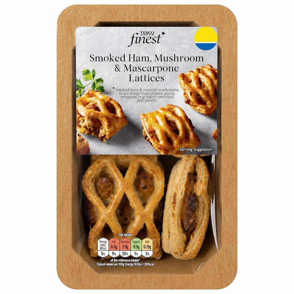 TESCO Finest Smoked Ham, Mushroom and Mascarpone Lattices 150g