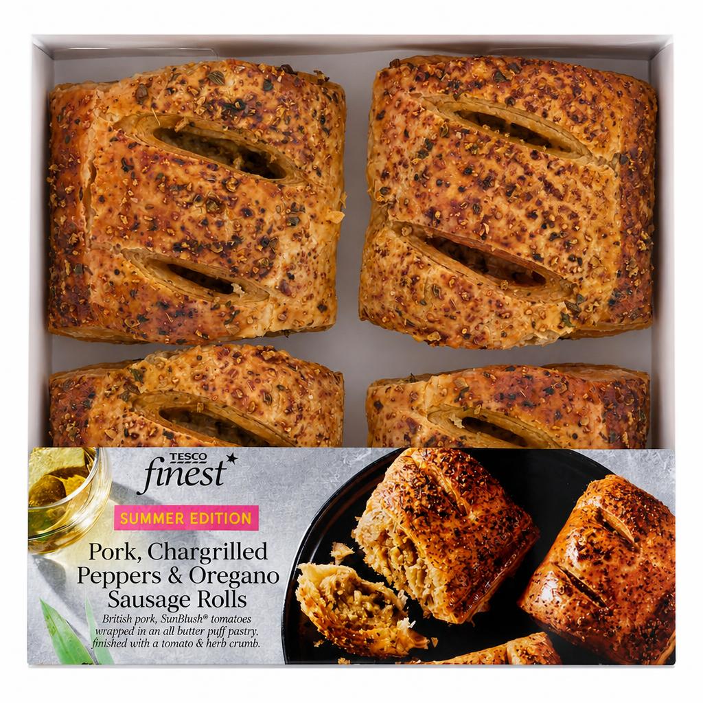 Tesco Finest Pork, Chargrilled Peppers, Oregano Sausage Rolls 188g