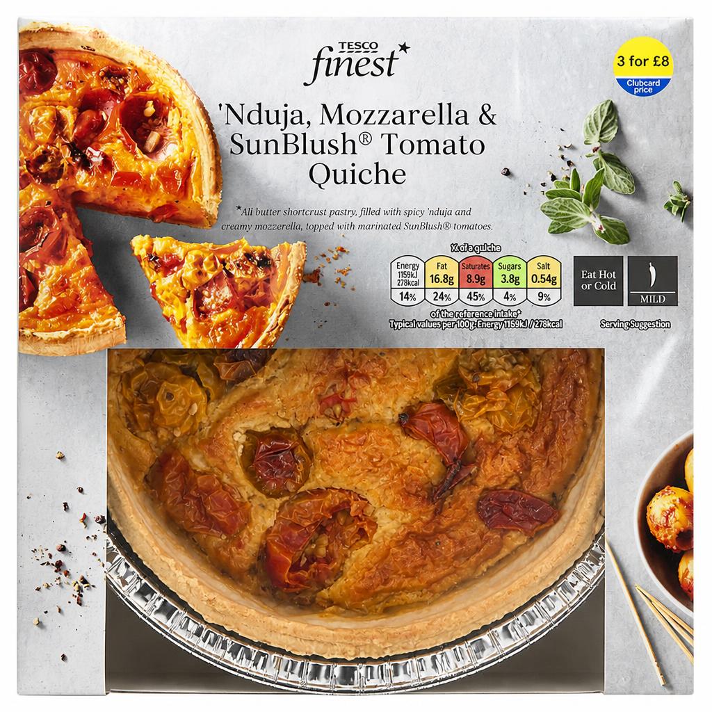 Tesco Finest Nduja, Mozzarella & Sunblush Tomato Quiche 400g