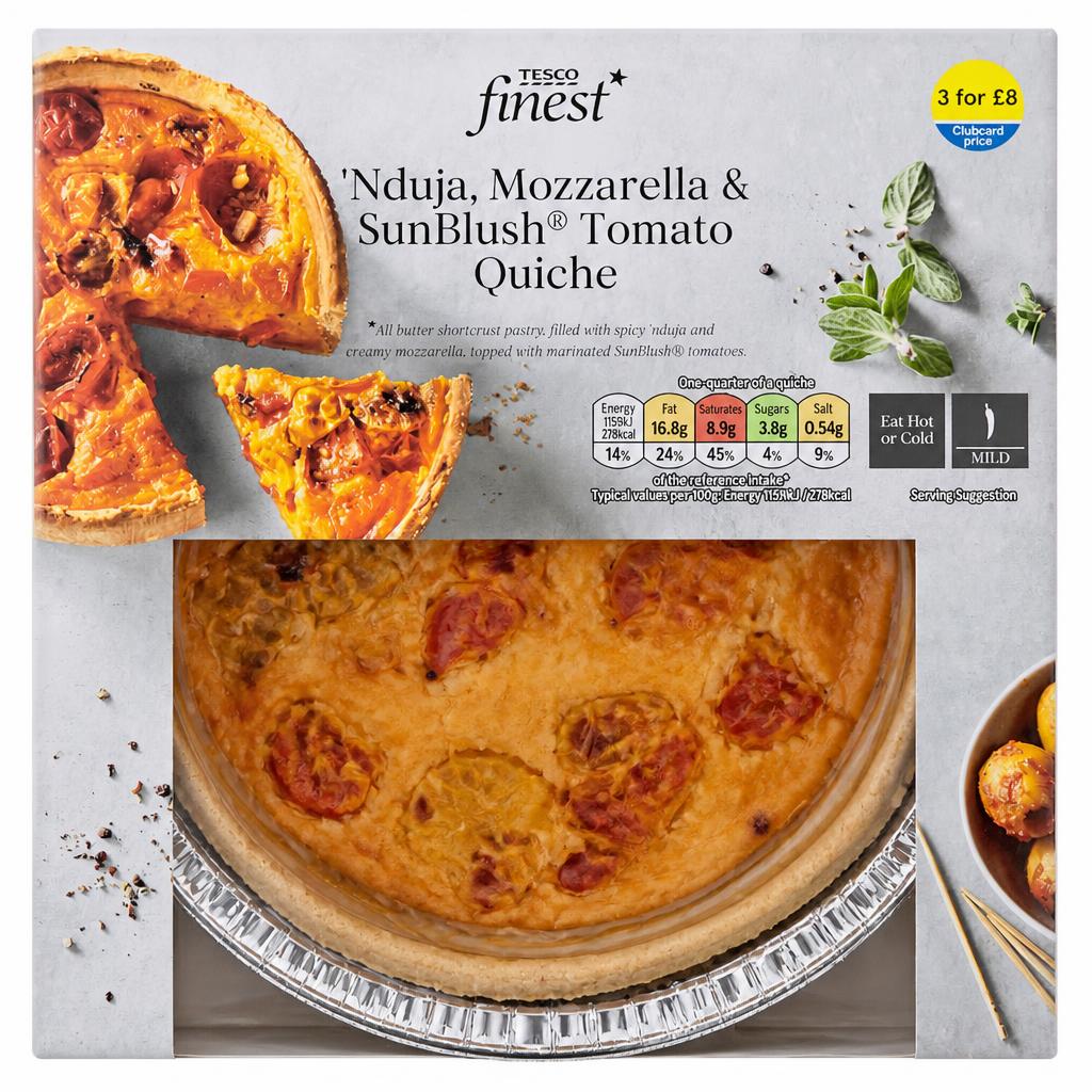 Tesco Finest Nduja, Mozzarella & Sunblush Tomato Quiche 400g