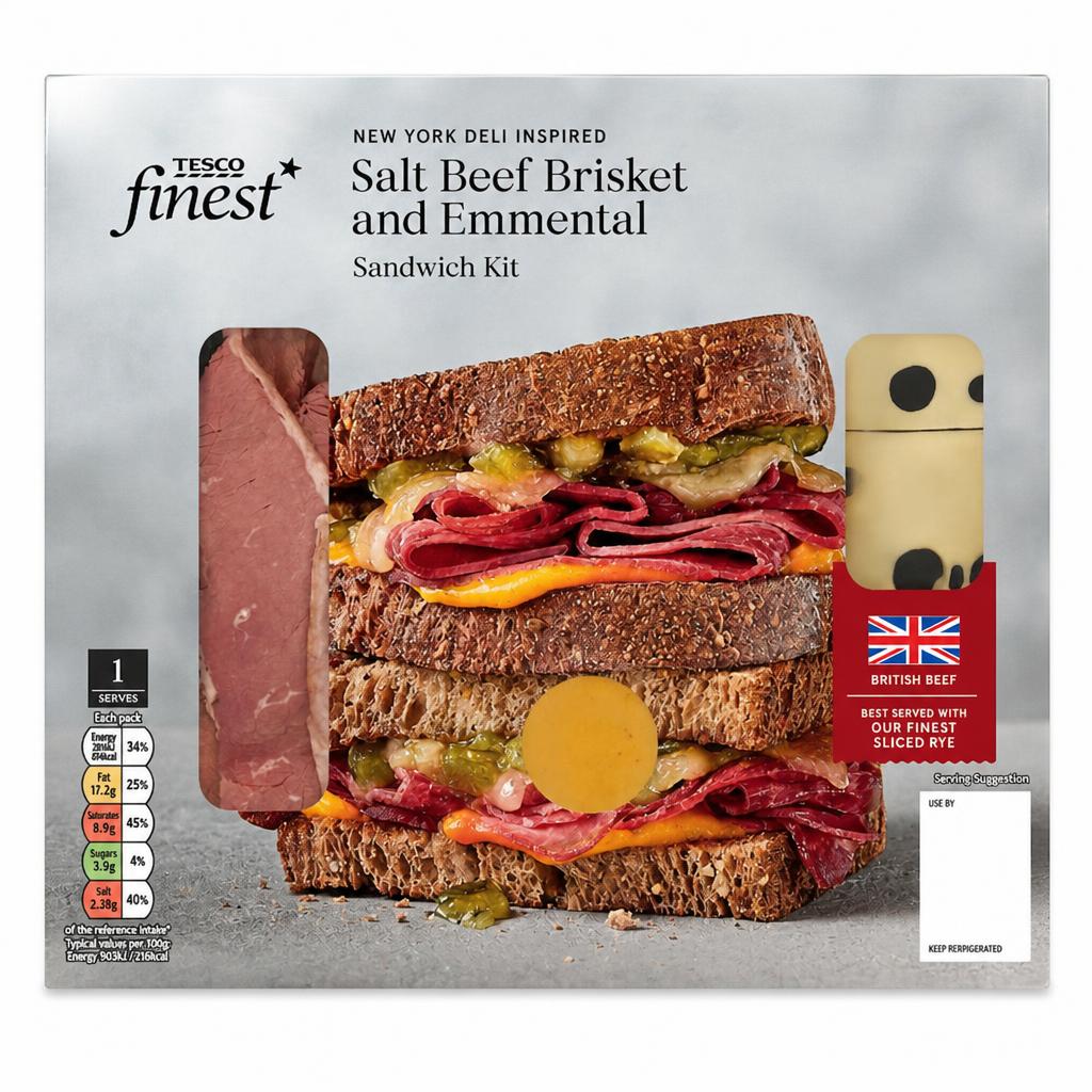 Tesco Finest New York Deli Inspired Salt Beef Brisket and Emmental Sandwich Kit 130g