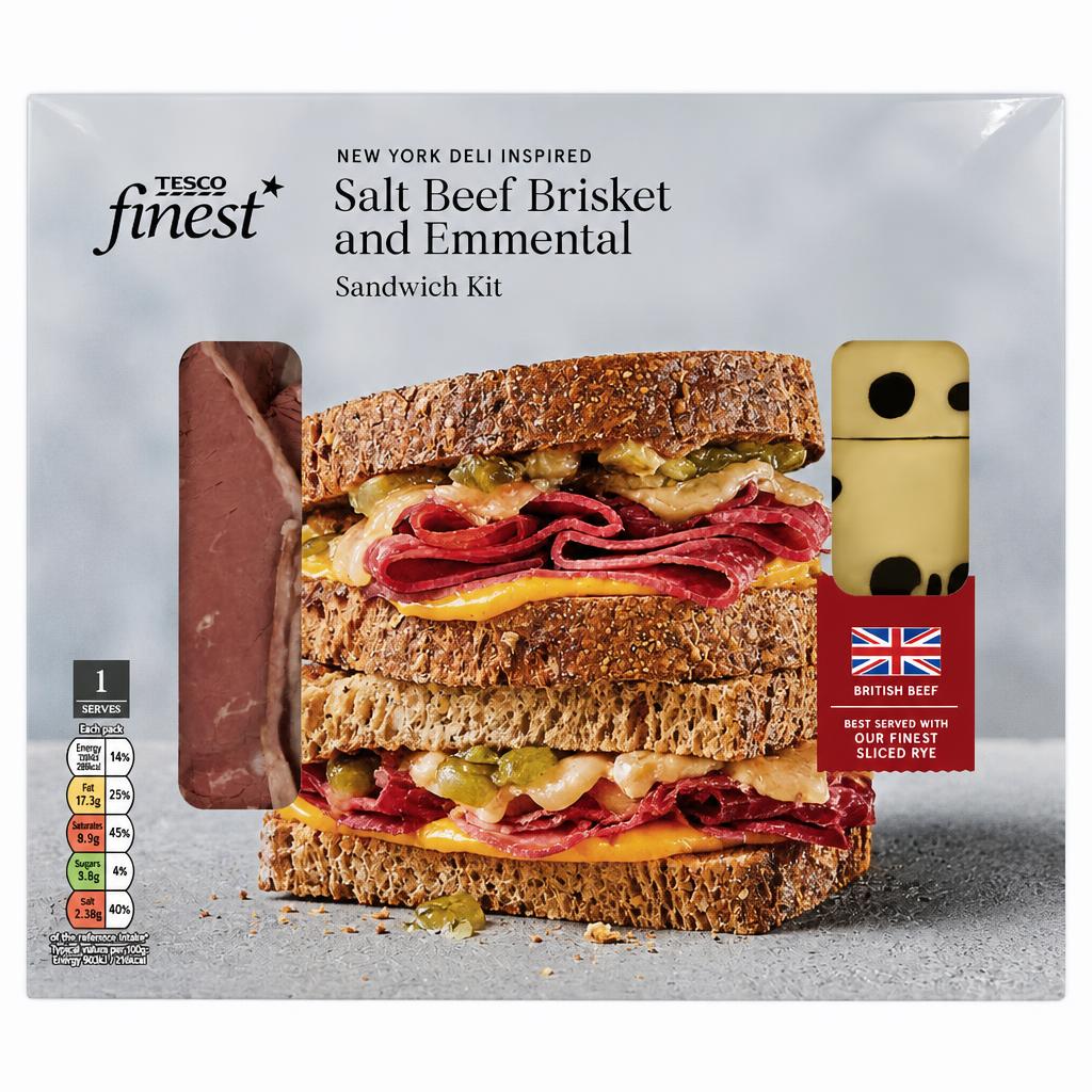 Tesco Finest New York Deli Inspired Salt Beef Brisket and Emmental Sandwich Kit 130g