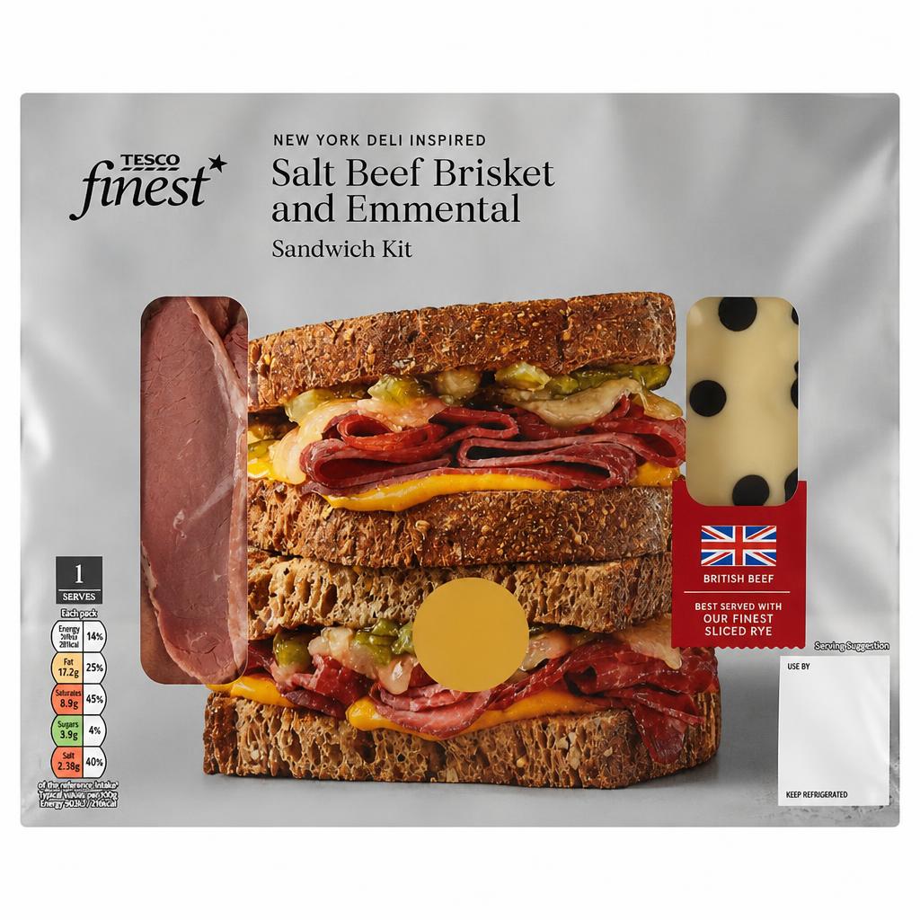 Tesco Finest New York Deli Inspired Salt Beef Brisket and Emmental Sandwich Kit 130g