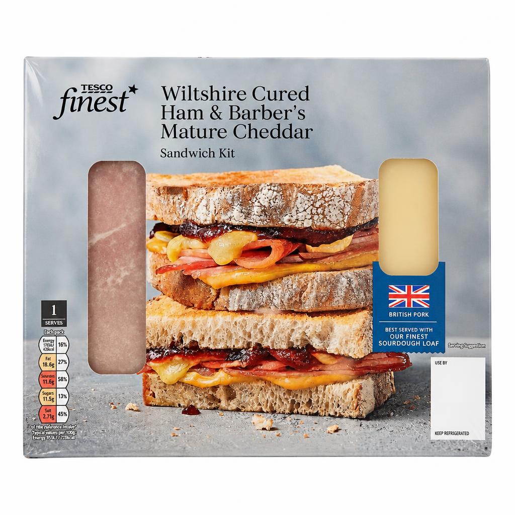 Tesco Finest Wiltshire Cured Ham and Barber's Mature Cheddar Sandwich Kit 145g