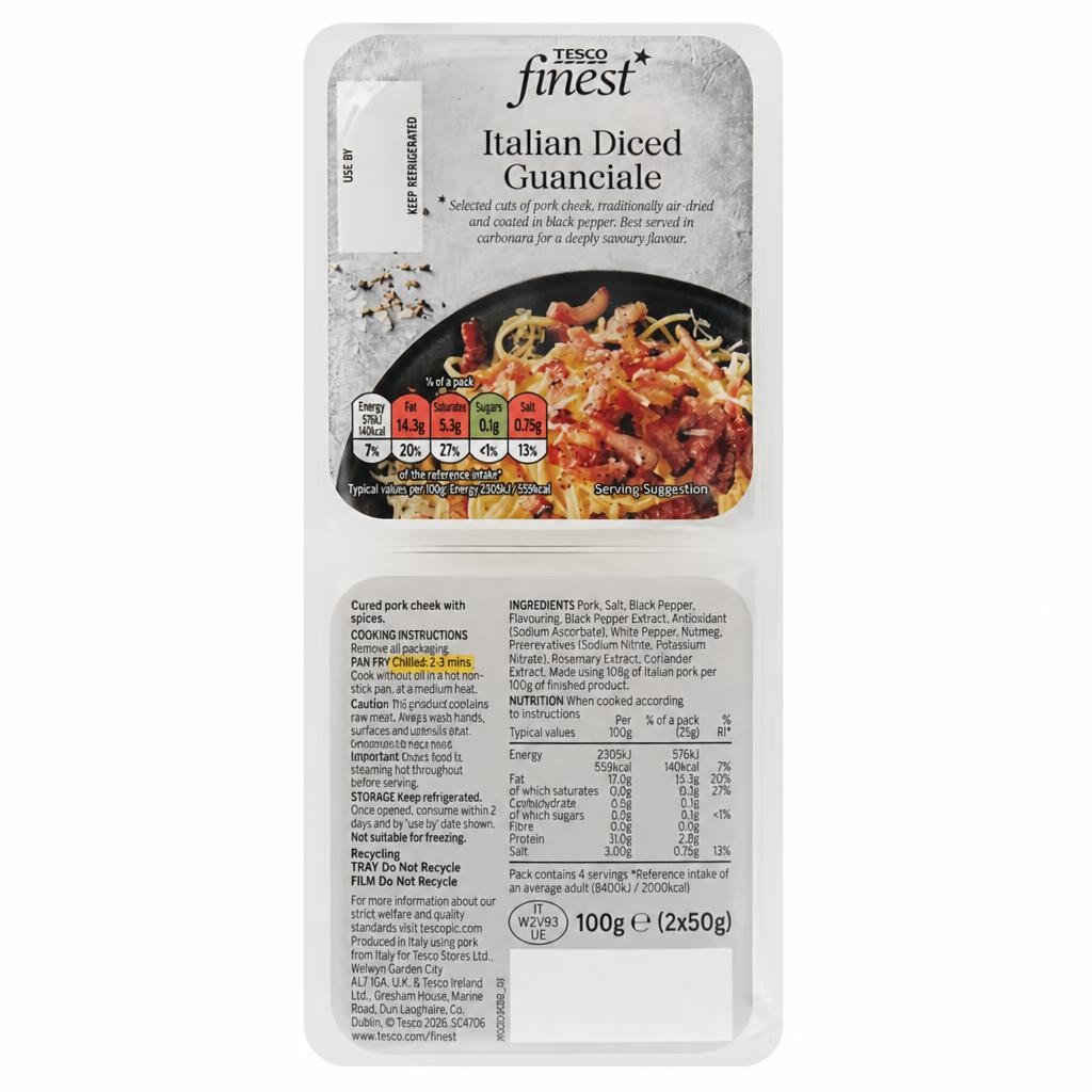 Tesco Finest Italian Diced Guanciale 100g