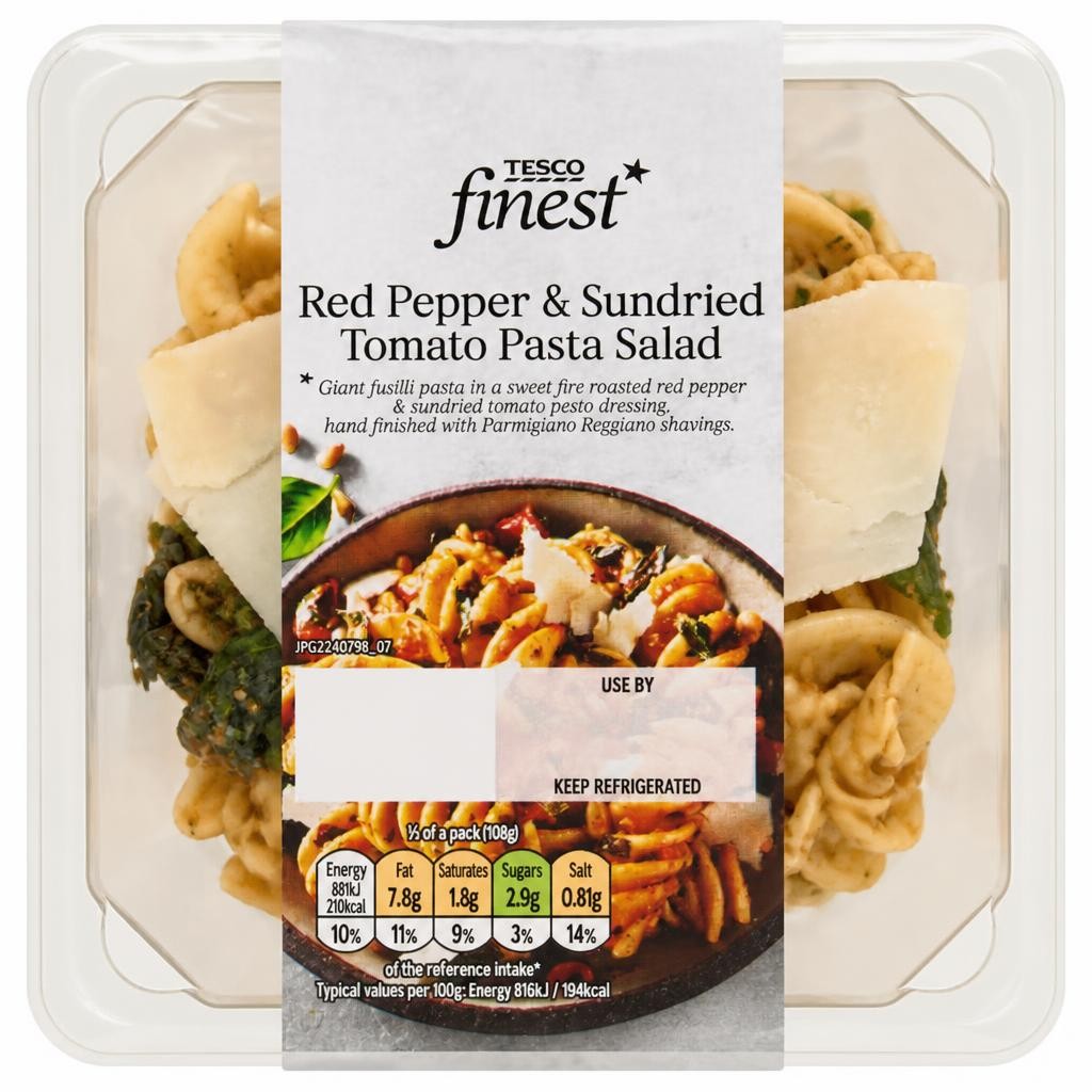 Tesco Finest Red Pepper & Sun-dried Tomato Pasta Salad 215g