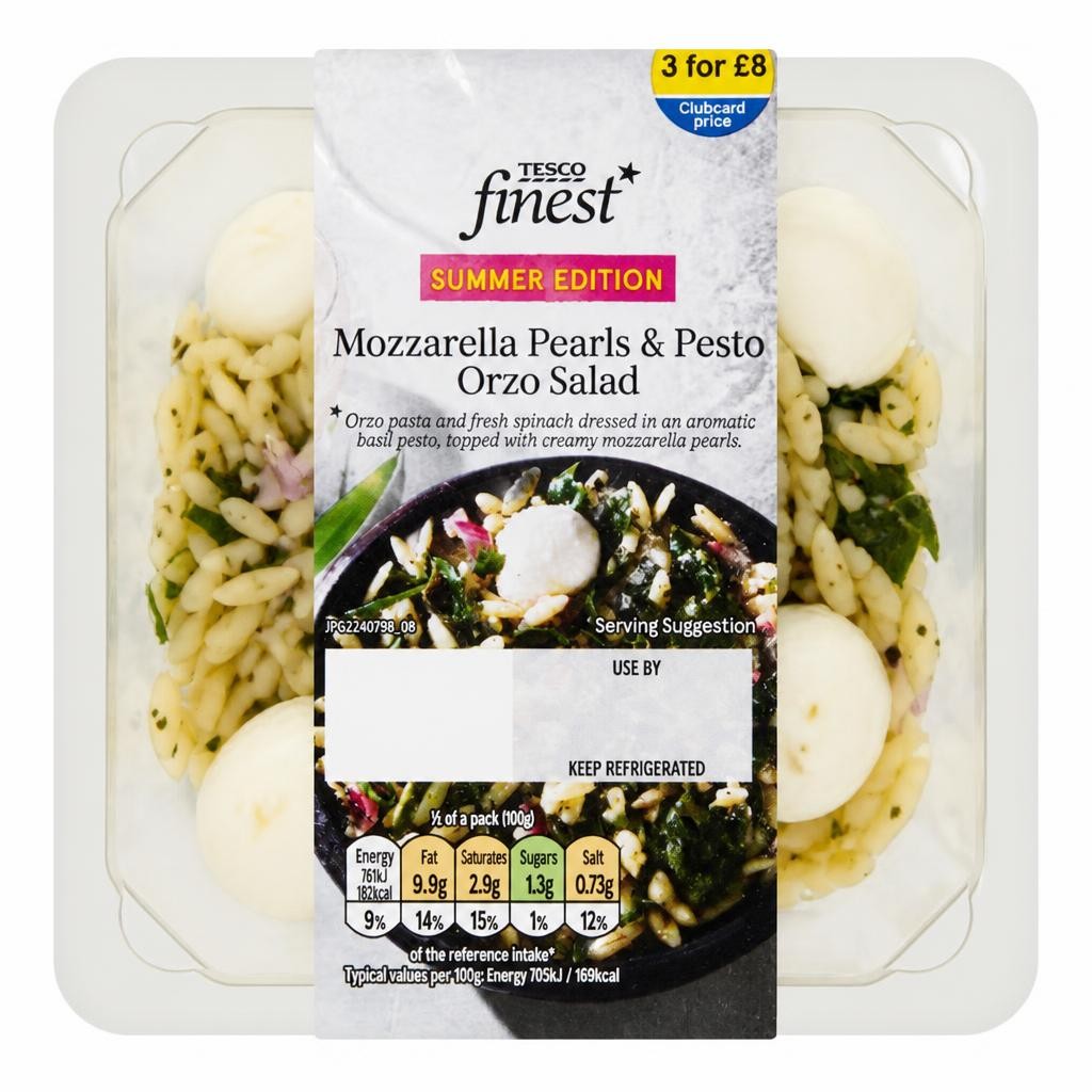 Tesco Finest Mozzarella Pearls & Pesto Orzo Salad 215g