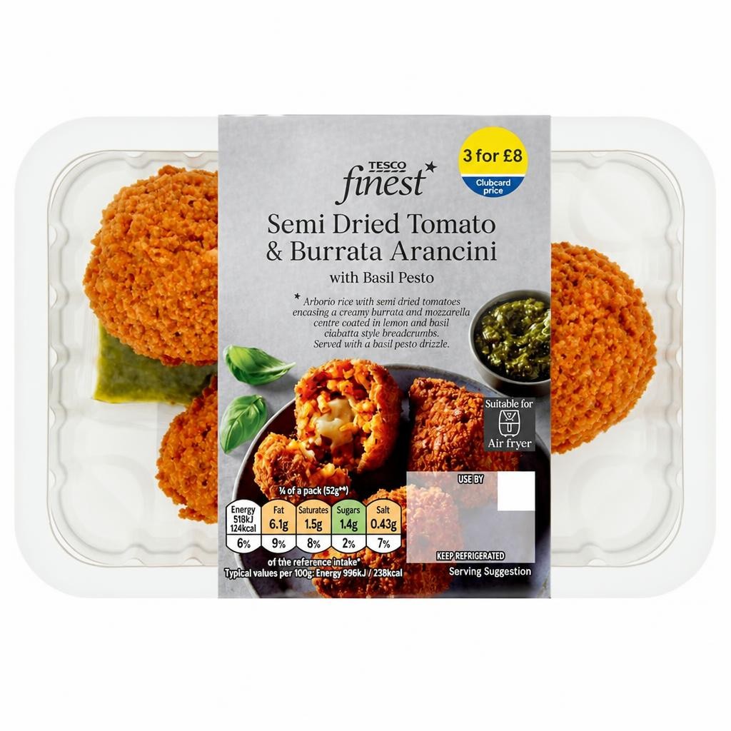 Tesco Finest Semi Dried Tomato and Burrata Arancini with Basil Pesto 225g