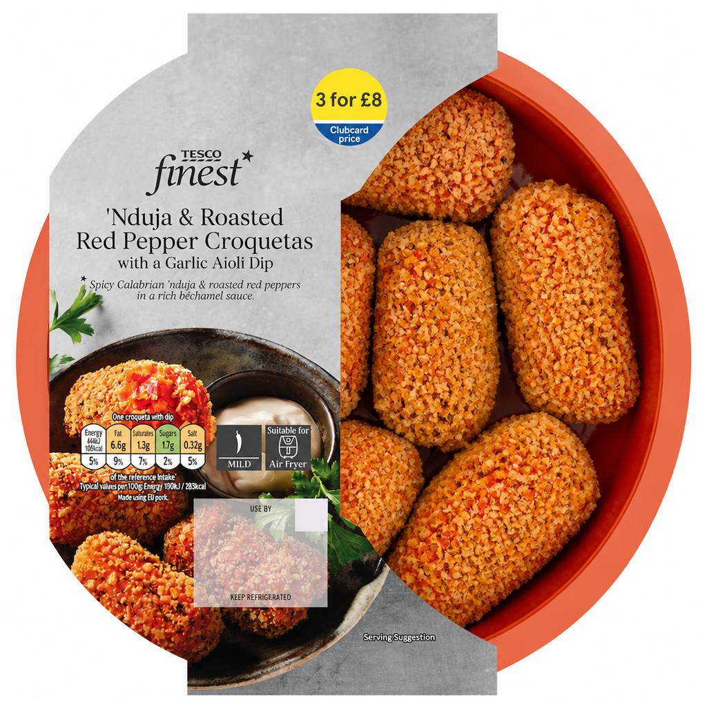 Tesco Finest Nduja & Red Pepper Croquetas with aioli dip 240g