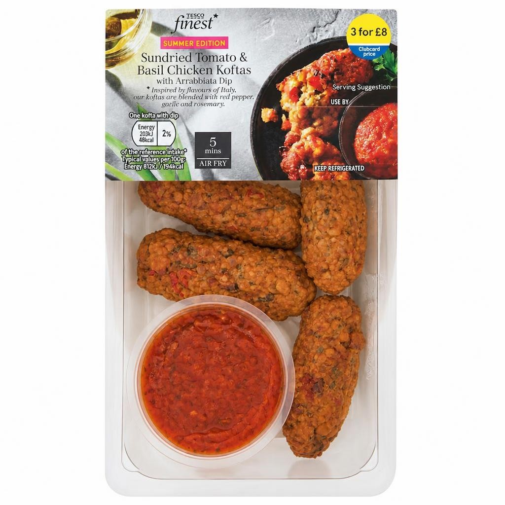 Tesco Finest Sundried Tomato & Basil chicken Koftas with Arrabiata Dip 125g