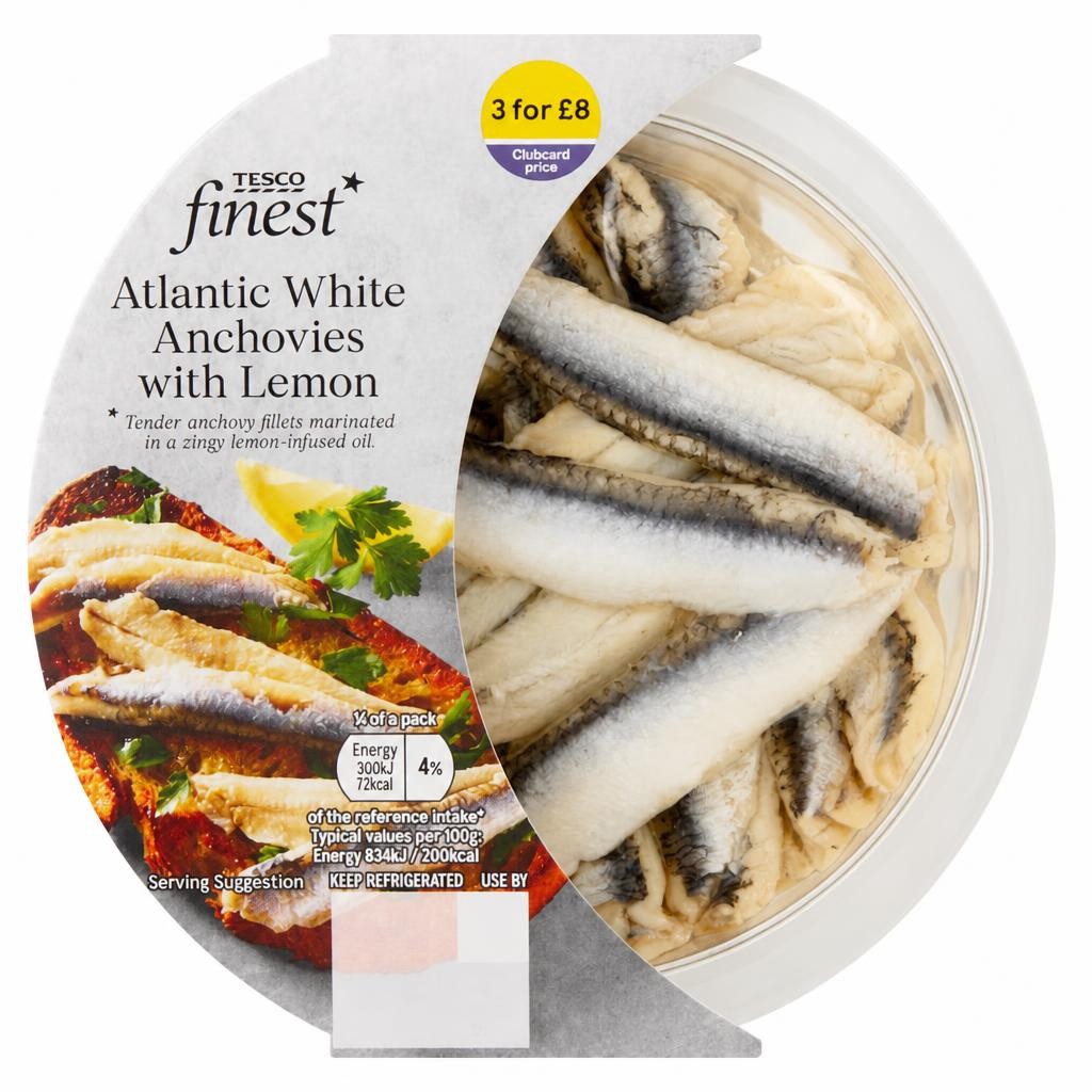 Tesco Finest Atlantic White Anchovies with Lemon 145g