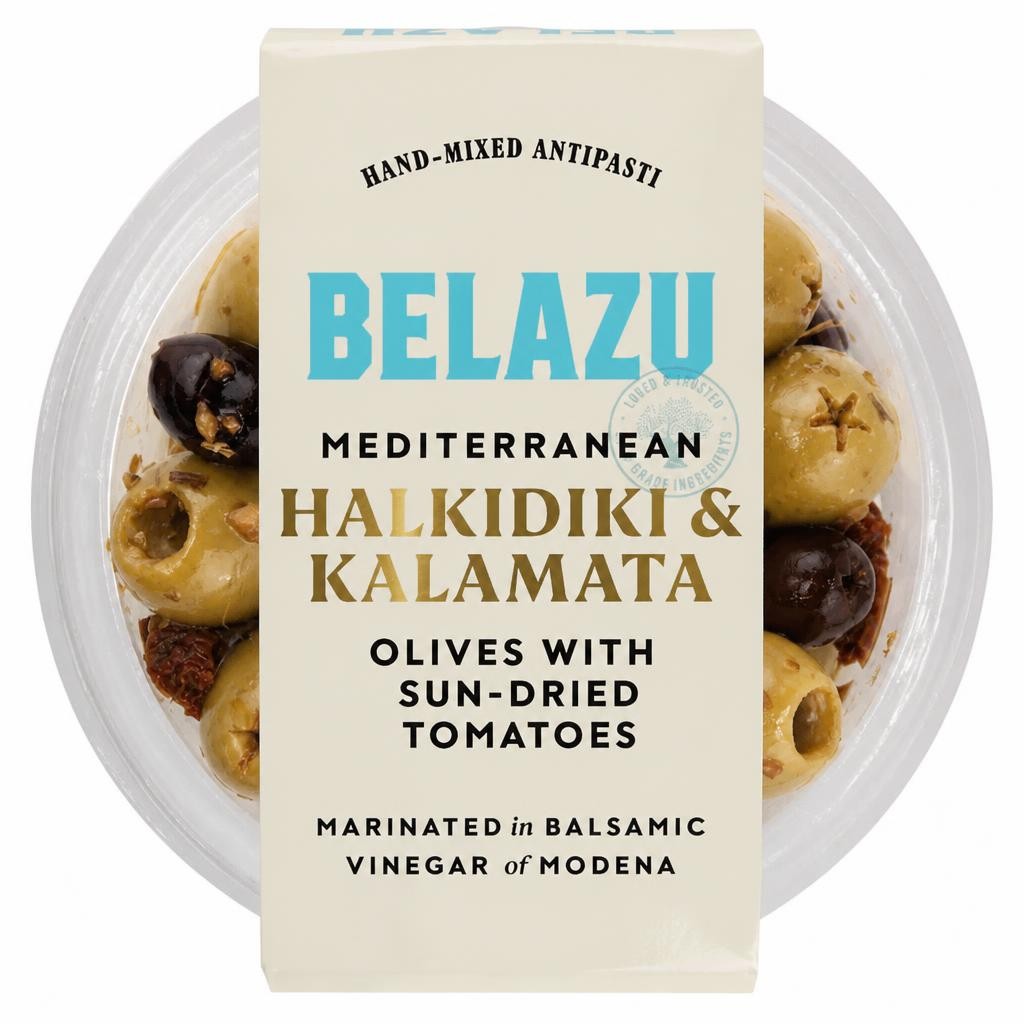 Belazu Mediterranean Halkidiki & Kalamata Olives with Sun Dried Tomatoes 140g