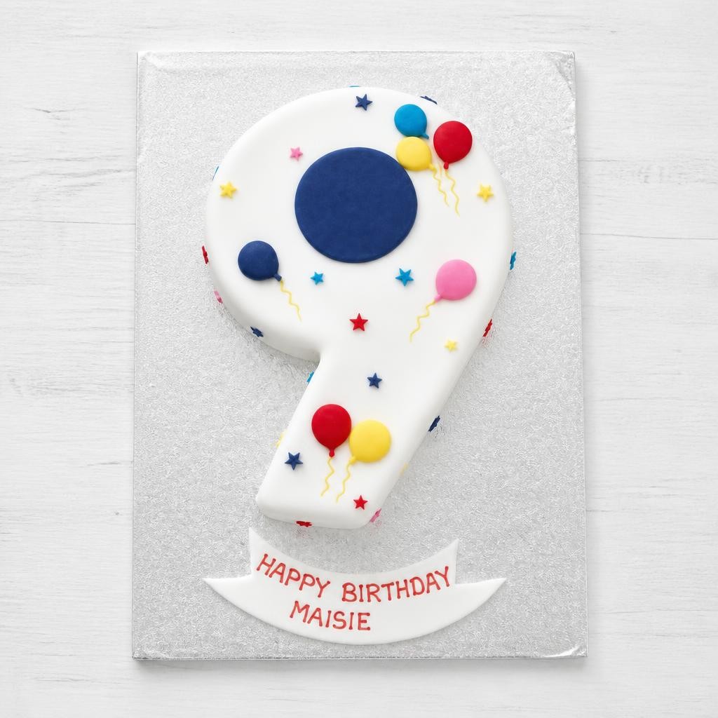 9th Birthday Balloon & Stars Cake