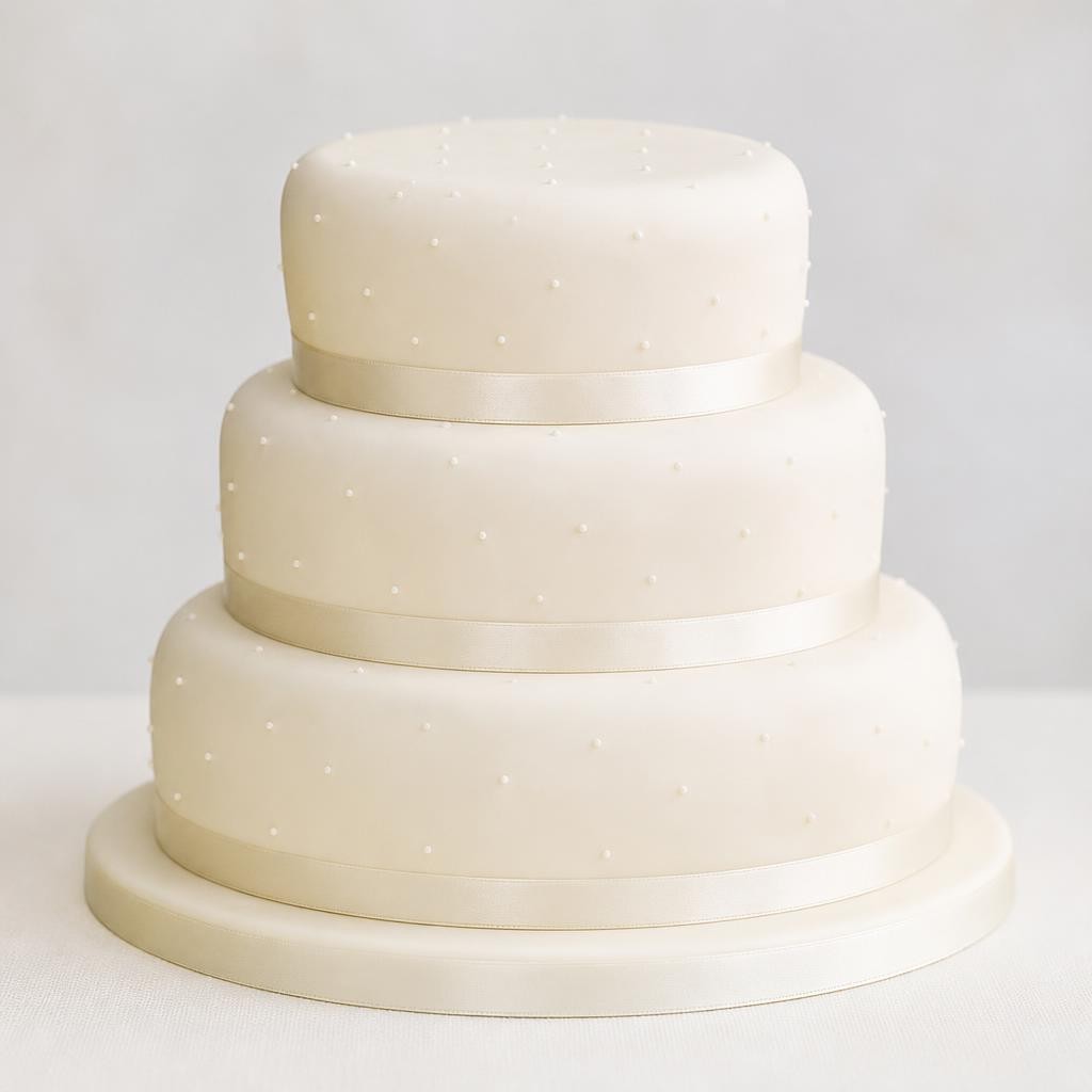 Golden Sponge 3-Tier Dotted Ribbon Wedding Cake