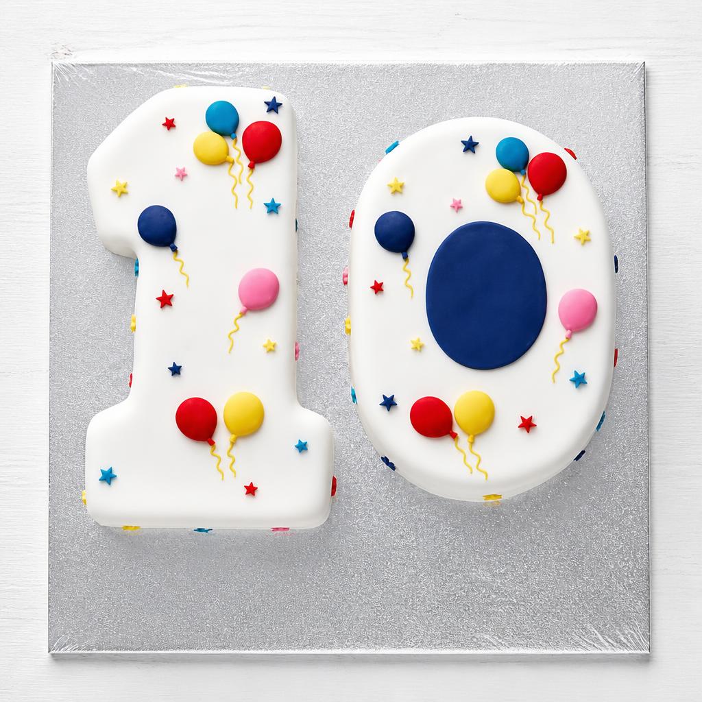 10th Birthday Balloon & Stars Cake