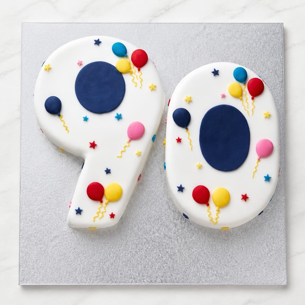 90th Birthday Balloon & Stars Cake