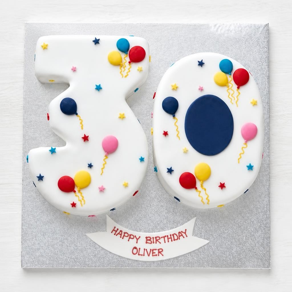 30th Birthday Balloon & Stars Cake