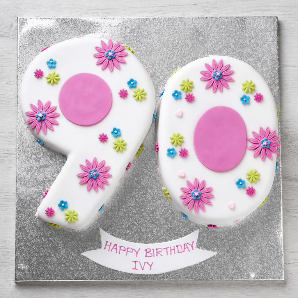 90th Birthday Flowers Cake