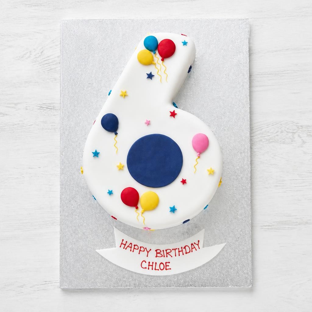 6th Birthday Balloon & Stars Cake