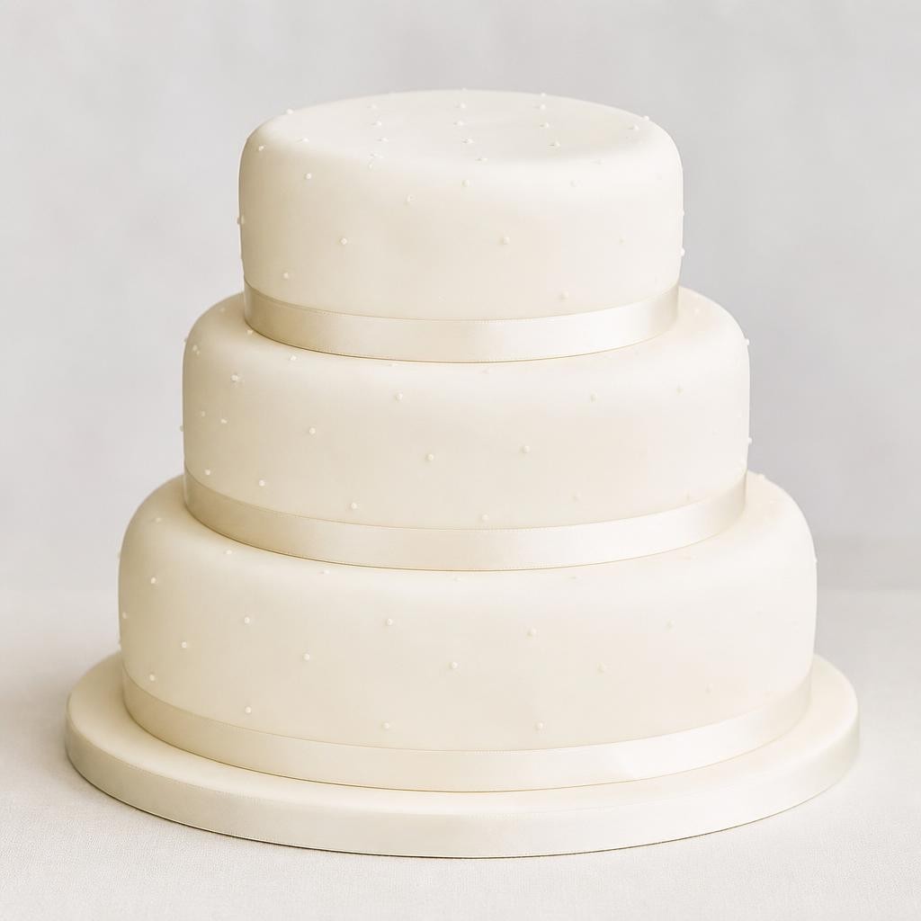 Fruit, Golden & Chocolate Sponge 3-Tier Dotted Ribbon Wedding Cake