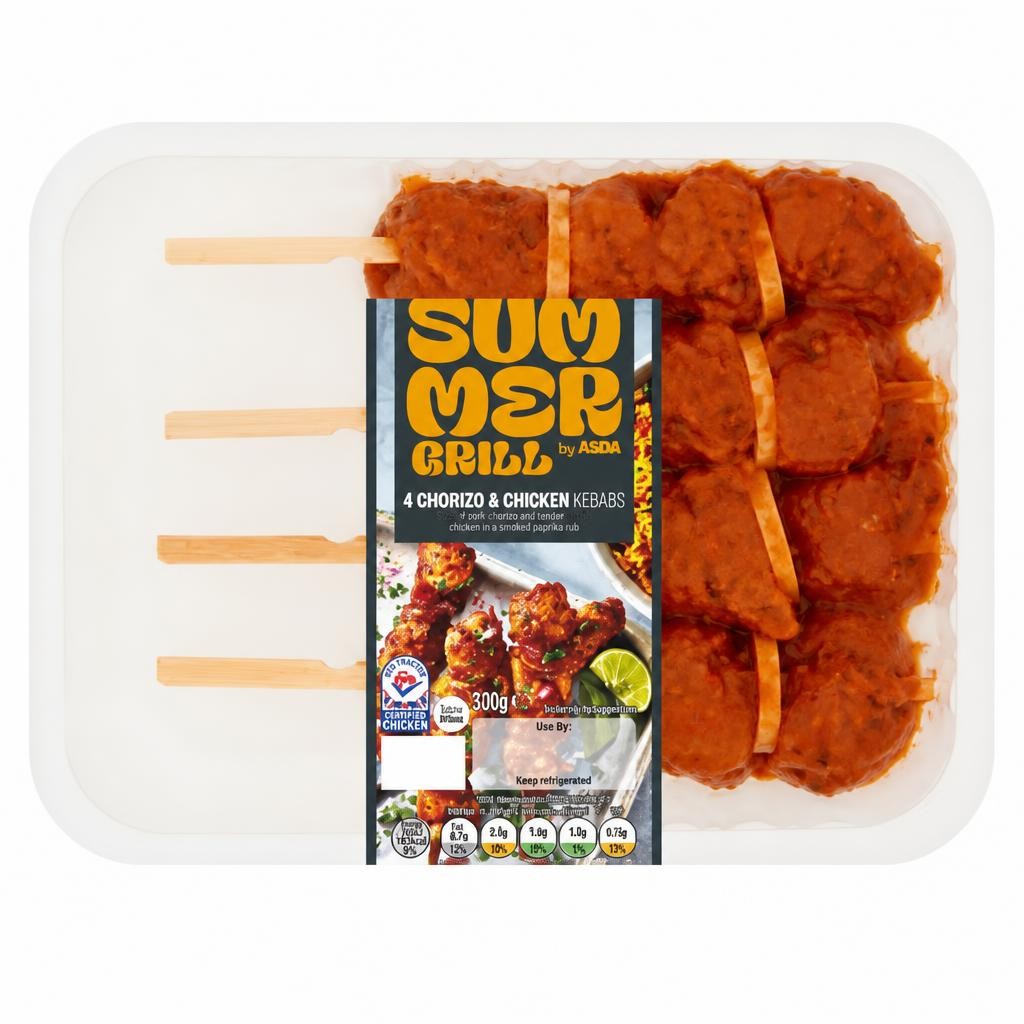 Summer Grill by ASDA 4 Chorizo & Chicken Kebabs 320g