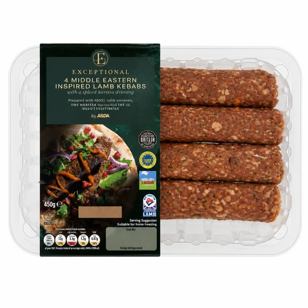 Exceptional by ASDA 4 Middle Eastern Inspired Lamb Kebabs with a Spiced Mango Dressing 460g